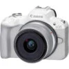 Canon® Canon EOS R50 Mirrorless Camera White + RF-S 18-45mm F4.5-6.3 IS STM Lens -FujiFilm Store canon eos r50 18 45 white