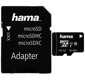 Hama 256GB MicroSDXC UHS Class 1 UHS-I 80MB|sec + SD Adapter 3 Hama 256GB MicroSDXC UHS Class 1 UHS-I 80MB|sec + SD Adapter