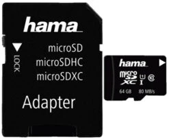 Hama 64GB MicroSDXC UHS Class 1 UHS-I 80MB|sec + SD Adapter
